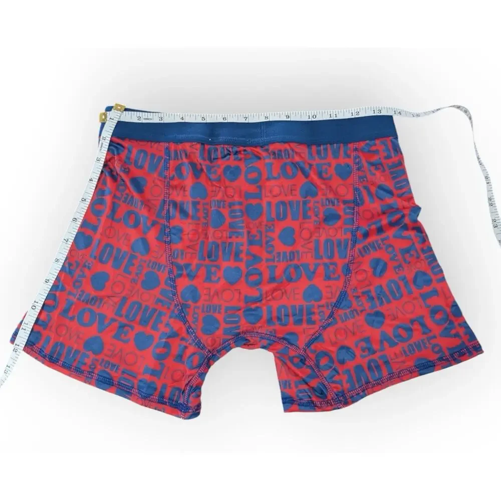 Men's Printed Red And Blue Love Boxer Briefs Elastic Waistband Cute Gift Size M